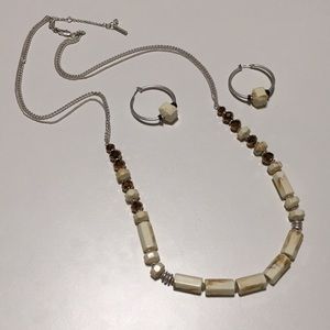 Kenneth Cole bone beaded necklace &  earrings